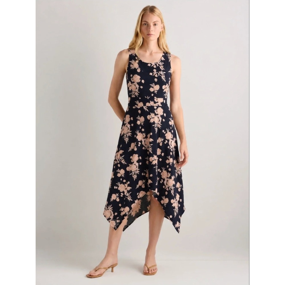 Pact Womens Organic Floral Twilight Asymmetrical Fit & Flare Midi Dress Size S
